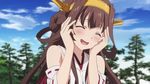  ahoge animated animated_gif blush brown_hair daydream detached_sleeves hair_bun hands_on_own_cheeks hands_on_own_face headgear japanese_clothes kantai_collection kantai_collection_(anime) kongou_(kantai_collection) long_hair ribbon-trimmed_sleeves ribbon_trim screencap solo 