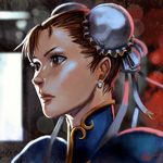  brown_eyes brown_hair bun_cover chinese_clothes chun-li double_bun earrings face jewelry lips nose rejean_dubois short_hair solo street_fighter 