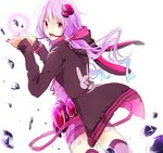  animal_ears bad_id bad_pixiv_id crystal fake_animal_ears hair_ornament headset highres hood hood_down hooded_jacket jacket long_hair looking_at_viewer open_mouth purple_eyes purple_hair purple_legwear ribbed_sweater simple_background solo sweater thighhighs twintails vocaloid voiceroid white_background yodare_(3yami8) yuzuki_yukari 