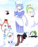  &lt;o&gt;_&lt;o&gt; alternate_costume bad_id bad_pixiv_id banned_artist bird blonde_hair blue_eyes blue_hair chibi cirno colored_eyelashes commentary_request daiyousei disguise frozen green_hair grin highres ice letty_whiterock looking_at_viewer lying multiple_girls mystia_lorelei okahi on_side open_mouth pantyhose pink_hair rumia short_hair side_ponytail smile snow snowing snowman sparrow team_9 touhou trembling winter_clothes wriggle_nightbug yuki_onna 