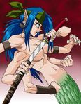  blue_hair breasts katana lamia lowres marilith monster_girl multi_arm multi_limb sword weapon 