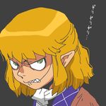  angry blonde_hair clenched_teeth green_eyes mizuhashi_parsee onikobe_rin pointy_ears scowl short_hair solo teeth touhou 