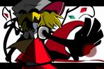  ascot blonde_hair flandre_scarlet grin hat kunitori outstretched_arm red_eyes ribbon saliva sharp_teeth short_hair side_ponytail smile solo teeth touhou wings 
