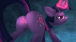  1trick anus bedroom_eyes clitoris cutie_mark equine female friendship_is_magic fur hair hooves horn long_hair looking_at_viewer looking_back magic mammal my_little_pony purple_eyes purple_fur purple_hair pussy raised_tail rear_view smile solo twilight_sparkle_(mlp) two_tone_hair unicorn 