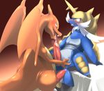  biozs charizard dragon duo gay male nintendo penis pok&eacute;mon precum samurott video_games wings 