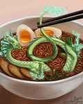  2015 ambiguous_gender chinese_dragon chopsticks dragon egg feral flight_rising food green_body horn laurenmagpie noodles ramen simple_background solo soup windsinger 