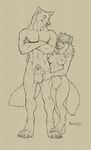  2015 balls canine duo female male mammal muscles richard_foley size_difference sketch smirk standing wolf 