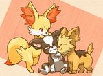  ambiguous_gender black_fur boston_terrier brown_fur canine crossover cute fennekin fox fur group iggy_(jojo) inner_ear_fluff jojo&#039;s_bizarre_adventure konton13 lillipup male mammal nintendo one_eye_closed orange_eyes pok&eacute;mon smile video_games yellow_fur 