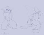  2014 anthro anus balls butt erection lucario male monochrome nintendo open_mouth paws penis pok&eacute;mon presenting presenting_hindquarters raised_tail signature sketch solo stretched_anus twang video_games 