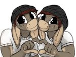  &lt;3 brown_hair clothed clothing cute donkey equine female freckles hair hand_gesture hat hladilnik male mammal sibling simple_background smile twins 