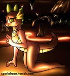  2015 anthro anthrofied breasts cave crossgender dragon fangs female friendship_is_magic green_eyes lava looking_at_viewer my_little_pony reptilian scalie smile solo sparkler99 spike_(mlp) 