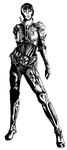  1girl armor dc_comics dccu faora_hu-ul full_body gauntlets kryptonian man_of_steel monochrome short_hair simple_background standing superman_(series) white_background 