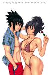  1boy 1girl bikini breasts gloves mitarashi_anko naruto naruto_shippuuden r3ydart reydart short_hair uchiha_sasuke 
