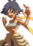  bad_id bad_pixiv_id bare_shoulders breasts clothes_around_waist dougi fighting_stance highres ityuy makoto_(street_fighter) midriff muscle open_mouth sarashi shirtless solo street_fighter tomboy 