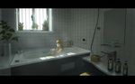  bath bathroom blonde_hair doora_(dora0913) letterboxed long_hair original plant potted_plant scenery solo window 