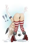  1girl anchor ass bad_deviantart_id bad_id bent_over black_panties blonde_hair commentary elbow_gloves gloves high_heels kantai_collection long_hair no_pants panties shimakaze_(kantai_collection) solo striped striped_legwear thighhighs thong underwear whistle_frog white_gloves 