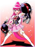 aino_megumi boots bow cure_lovely earrings gloves happinesscharge_precure! high_heels highres jewelry pink_eyes pink_hair precure puffy_sleeves saiark solo tears thigh_boots thighhighs white_footwear white_legwear wide_ponytail yamano_takashi zettai_ryouiki 