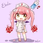  1girl cha_usagi_laki chibi crack demon_wings ebola-chan fang long_hair mini_wings needle nurse nurse_cap original personification pink_hair shadow solo syringe tea_rabbit_laki tears twintails very_long_hair wings yellow_eyes 