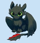  2014 black_scales cute cuteskitty dragon green_sclera how_to_train_your_dragon male plain_background smile solo teeth toothless 