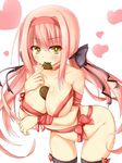  between_breasts breasts chocolate ero-god hairband heart highres large_breasts long_hair looking_at_viewer naked_ribbon nude original pink_hair ribbon solo thighhighs twintails valentine white_background yellow_eyes 