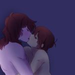  2018 anthro blue_eyes delllllcrete deltarune digital_media_(artwork) duo female hair human human_on_anthro interspecies kissing kris_(deltarune) male male/female mammal nude reptile scalie simple_background susie_(deltarune) video_games 