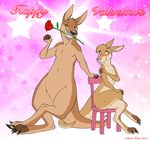  2015 adam_wan blue_eyes blush brown_eyes brown_fur claws duo female flower fur holidays kangaroo male mammal marsupial navel plant rose smile teeth toe_claws valentine&#039;s_day 