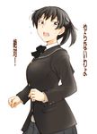  amagami black_eyes black_hair blush breasts highres looking_at_viewer medium_breasts open_mouth ponytail sasaki_akira_(ugc) school_uniform short_hair skirt solo sweatdrop translation_request tsukahara_hibiki 