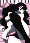  1girl black_hair cat furry long_hair pink_eyes solo stocking unousaya 
