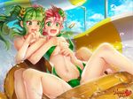  :d :o bangs bare_shoulders bikini bikini_top_removed blunt_bangs breasts commentary copyright_name day double_bun downscaled fairy goddess green_bikini green_eyes green_hair hair_ornament hug hug_from_behind huniepop innertube kaskia kyu_sugardust leaf_bikini leaf_hair_ornament logo long_hair md5_mismatch medium_breasts midriff multiple_girls navel official_art one-piece_swimsuit open_mouth outdoors pink_hair resized sky smile spread_legs swimsuit tears theiatena_venus twintails wardrobe_malfunction water water_drop water_slide watermark wavy_mouth wet 