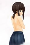  abe_kanari back black_eyes brown_hair fubuki_(kantai_collection) kantai_collection ponytail sidelocks skirt solo standing topless 