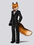 anthro black_nose bow_tie brown_eyes canine fox fur glassses male mammal ohmuu orange_fur solo suit 