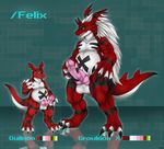  balls bandai barazoku black_skin chubby claws digimon forked_tongue growlmon growlmon_x guilmon guilmonboy hair horn invalid_tag knot lizard male markings muscles penis red_skin reptile scalie tiaamaito tongue white_skin 