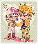  blonde_hair blue_eyes chibi chocolate chocolate_heart diego_brando dio_brando hat heart jojo_no_kimyou_na_bouken male_focus multiple_boys red_eyes sokka_(kbs) spurs stamp steel_ball_run 