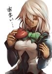  dark_skin guilty_gear guilty_gear_xrd heart orange_eyes ramlethal_valentine ribbon silver_hair solo sowel_(sk3) 