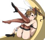  :p animal_ears bikini black_bikini breasts brown_hair bunny_ears fishnet_legwear fishnets futami_mami hair_bobbles hair_ornament high_heels holding_legs idolmaster idolmaster_(classic) leg_hug looking_at_viewer playboy_bunny_swimsuit purple_eyes shoes side_ponytail sideboob single_shoe small_breasts solo swimsuit thighhighs tokiani tongue tongue_out wrist_cuffs 