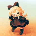  bad_id bad_pixiv_id blonde_hair boots bow dress grey_eyes hair_bow open_mouth original solo souri waving 