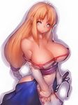  arc_the_lad bare_shoulders blonde_hair blue_eyes braid breasts cleavage fumio_(rsqkr) huge_breasts lieza long_hair looking_at_viewer nipple_slip nipples parted_lips solo 
