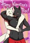  anthro black_fur bulge canine clothed clothing fur gay half-dressed holidays hug love male mammal muscles nude red_eyes shade_the_wolf smile topless valentine&#039;s_day white_fur 