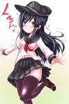  akatsuki_(kantai_collection) akatsuki_(kantai_collection)_(cosplay) alternate_costume anchor_symbol asashio_(kantai_collection) bad_id bad_pixiv_id black_hair blue_eyes cosplay hat highres kantai_collection leg_up loafers long_hair navel outstretched_arms pleated_skirt richou_(zerozero1101) school_uniform serafuku shoes skirt smile solo sparkle standing standing_on_one_leg thighhighs translated 