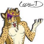  anthro cheetah clothed clothing crown feline half-dressed lexx male mammal purple_promise tongue topless yellow_eyes 