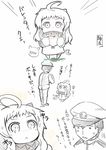  1girl :&lt; admiral_(kantai_collection) ahoge chibi chocolate chocolate_heart comic gift hat heart hinooka_shuuji holding horns kantai_collection long_hair military military_uniform mittens monochrome naval_uniform northern_ocean_hime peaked_cap shinkaisei-kan sparkle sweat translated uniform 