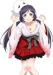  biting breasts cleavage ghost hakama_skirt head_biting japanese_clothes knees_together_feet_apart long_hair love_live! love_live!_school_idol_festival love_live!_school_idol_project medium_breasts miko official_art sash solo third-party_edit toujou_nozomi twintails 