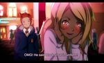  1boy 1girl blonde_hair blush dark_skin gravity_daze happy rakkou red_eyes red_hair smile twintails uniform 