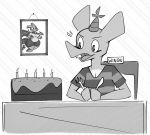 ! aimbot-jones anthro birthday birthday_candles breasts cake candle charizard cleavage clothed clothing dragon female food fork hat hi_res knife nintendo open_mouth party_hat pok&eacute;mon pok&eacute;mon_(species) pok&eacute;morph scale scalie shirt simple_background solo valentina_(aimbot-jones) video_games 
