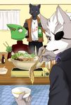  alcohol beverage canine chameleon chopsticks clothed clothing feline food leon_powalski lilith_(artist) male mammal nintendo panther panther_caroso star_fox table video_games wine wolf wolf_o&#039;donnell 