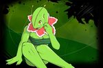  2015 abstract_background anthro big_breasts breasts butt claws female flower long_neck looking_at_viewer mammal meganium nintendo open_mouth plant pok&eacute;mon sitting solo tongue video_games vines waddledox yellow_eyes 
