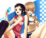  black_hair brown_hair etsusa_oohashi food heart heart_of_string ice_cream ice_cream_cone long_hair multiple_girls nanamura popsicle sahara_jun short_hair yasojima_misaki 