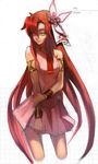  alternate_hairstyle armlet bracelet cosplay cropped_legs flower hair_down hair_flower hair_ornament jewelry long_hair masashi_(excellent) nia_teppelin nia_teppelin_(cosplay) red_hair sketch skirt solo sweatdrop tengen_toppa_gurren_lagann very_long_hair yellow_eyes yoko_littner 