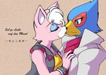  avian bird cat clothed clothing falco_lombardi feline female german_text japanese_text katt_monroe kissing male mammal nintendo star_fox straight text video_games 緋華双子 