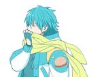  bad_id bad_pixiv_id blue_hair dramatical_murder fingerless_gloves gloves jacket male_focus minato_(robin) scarf seragaki_aoba solo white_background 